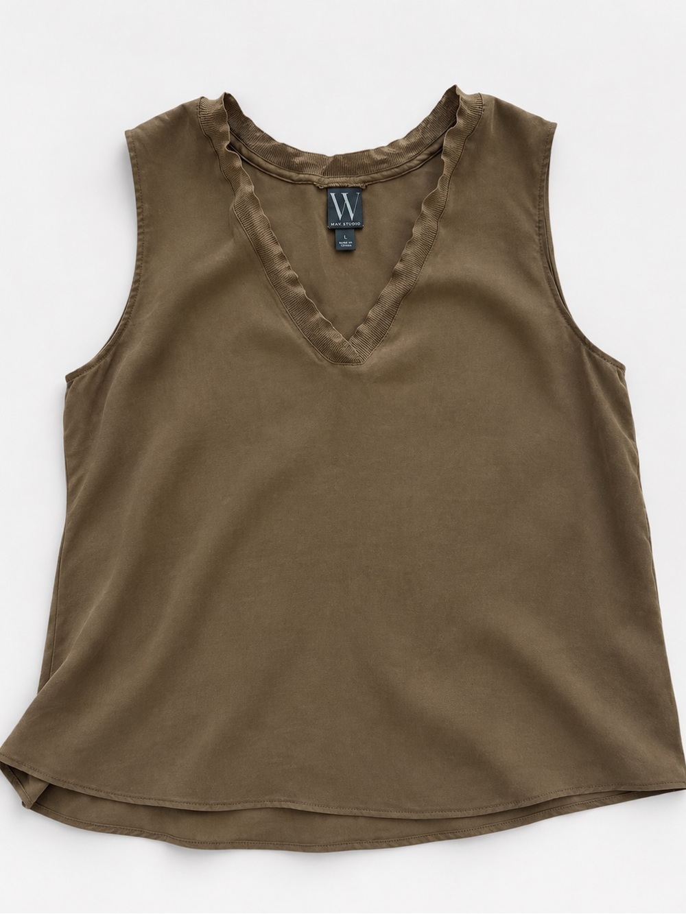 Worthington Tan V-Neck Raw-Edge Sleeveless Tank